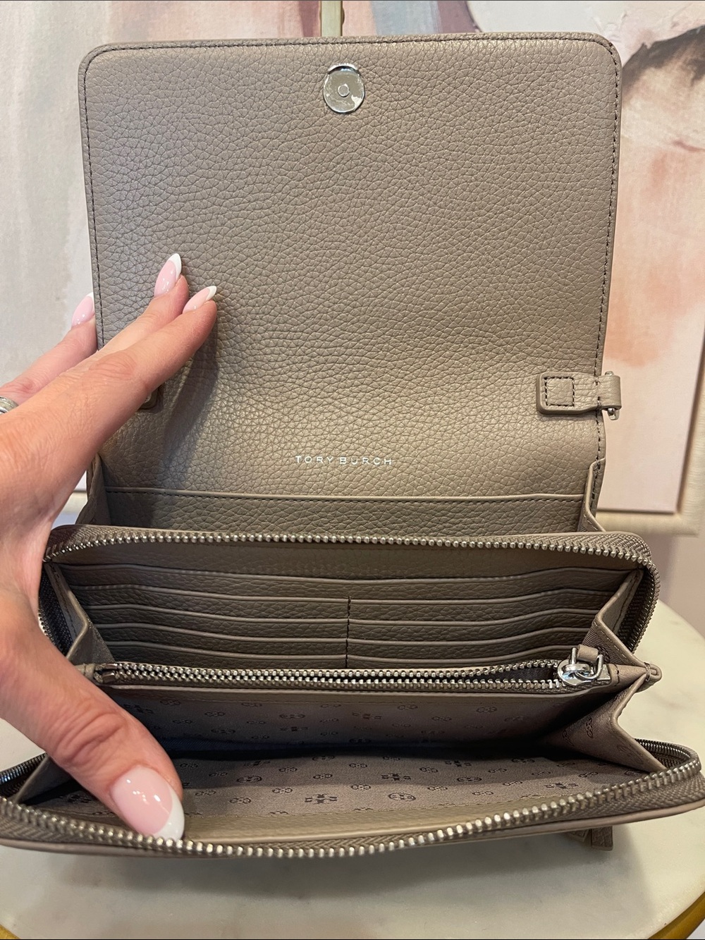 Tory Burch Taupe Pebbled Leather Crossbody - Picture 7 of 7